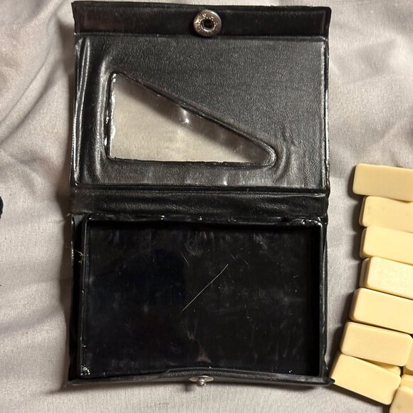 Vintage Double Six Dominoes Set Of 28 In Black Faux Leather Case With Snap Closu - Picture 3 of 5